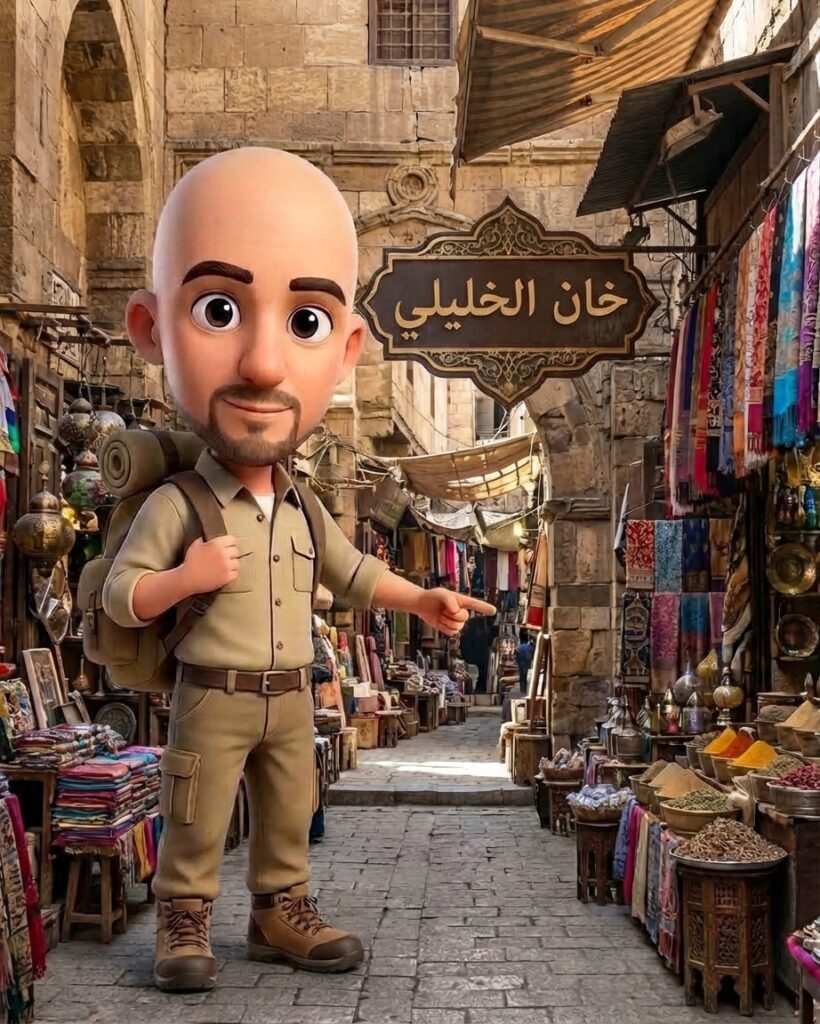 الأزقة التاريخية النابضة بالحياة والمزينة بالفوانيس النحاسية المضيئة والتوابل في خان الخليلي بالقاهرة