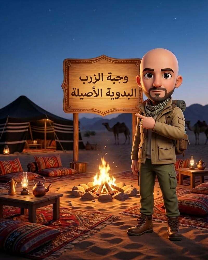 جلسة عشاء بدوية تقليدية حول نار المخيم مع بسط شرقية ملونة تحت نجوم صحراء دهب